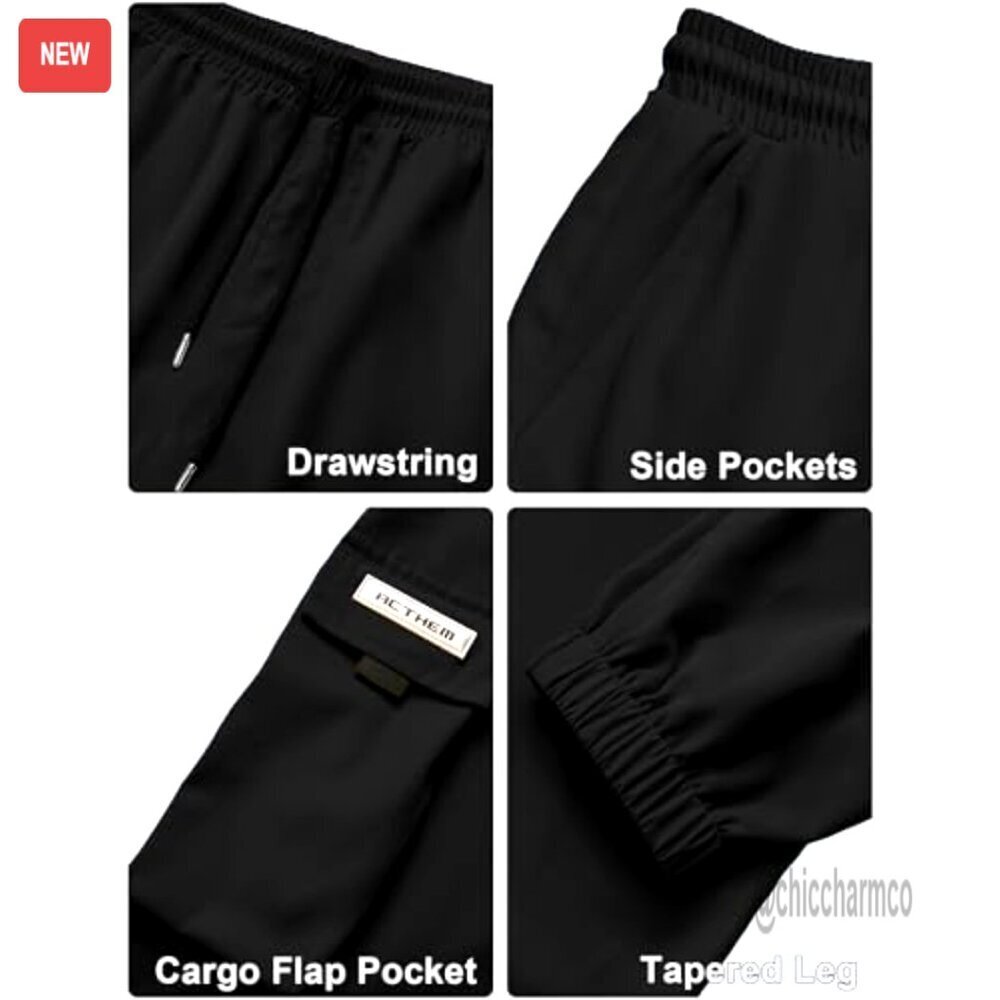 Men's Cargo Joggers Pants Elastic Waist Drawstring Casual Sweatpants Techwear - Picture 4 of 6
